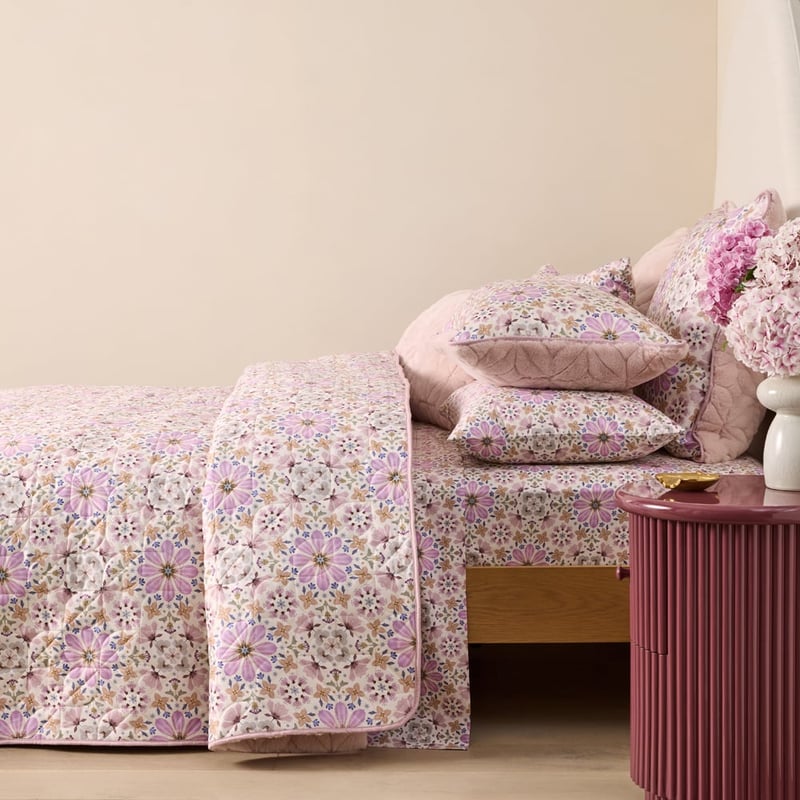 Fleur Harris Botanica Mauve Faux Fur Quilted Coverlet Separates 