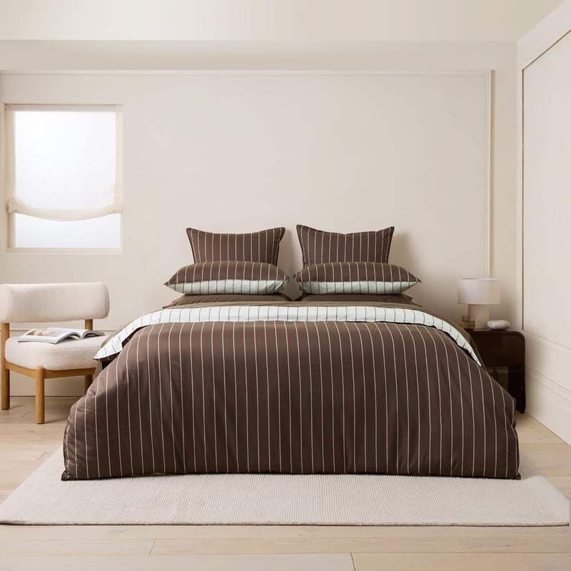 Bayes Chocolate Stripe Quilt Cover Set + Separates
