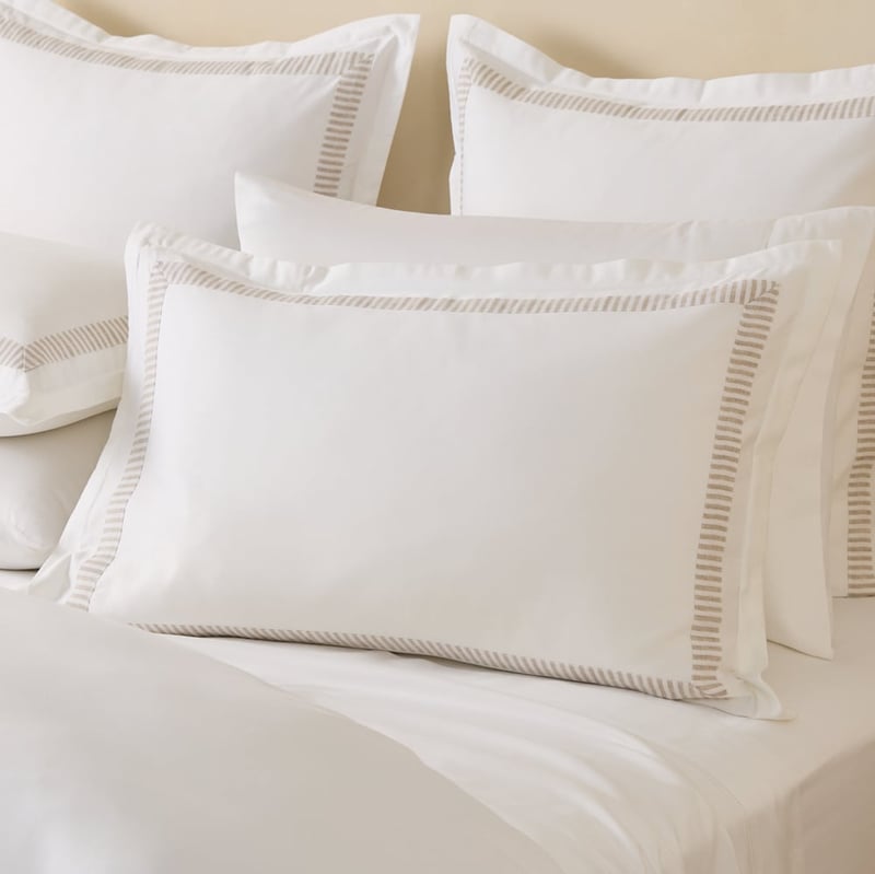 Egyptian Cotton Linen Border White & Linen Stripe Quilt Cover Set + Separates