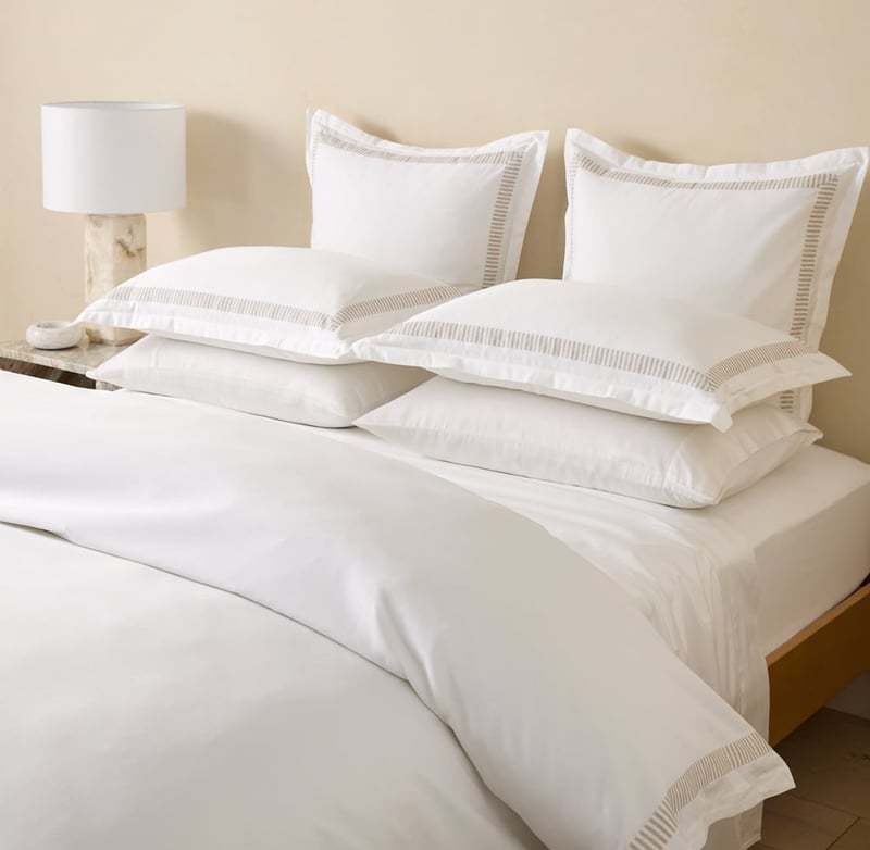 Egyptian Cotton Linen Border White & Linen Stripe Pillowcases 