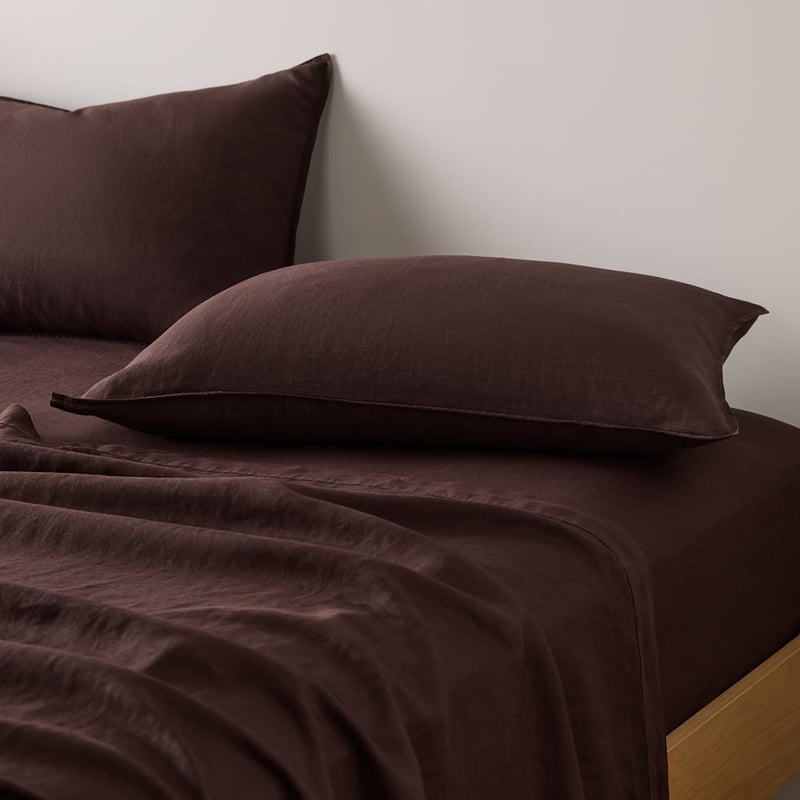 Vintage Washed Linen Chocolate Sheet Separates