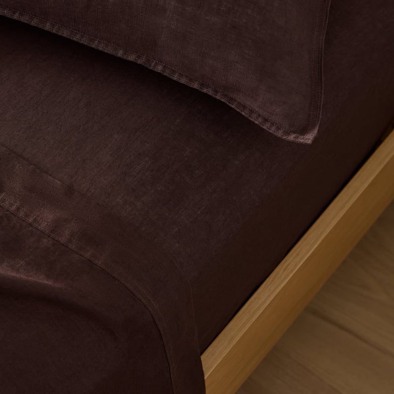 Vintage Washed Linen Chocolate Sheet Separates