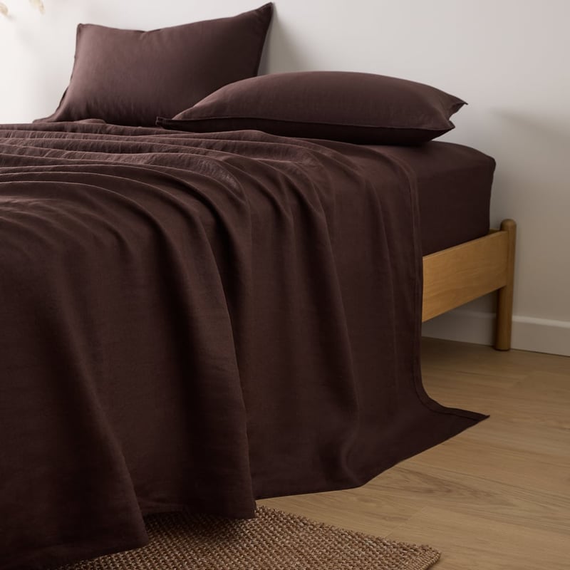 Vintage Washed Linen Chocolate Sheet Separates