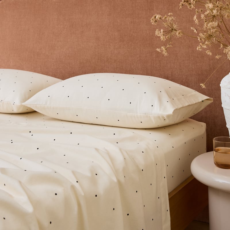 Mini Dot Coconut & Onyx Flannel Sheet Separates