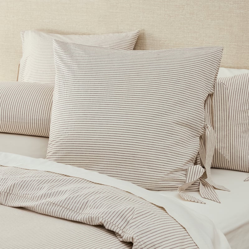 Stonewashed Cotton Coconut & Chocolate Thin Stripe Pillowcases