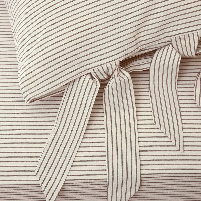 Stonewashed Cotton Coconut & Chocolate Thin Stripe Pillowcases