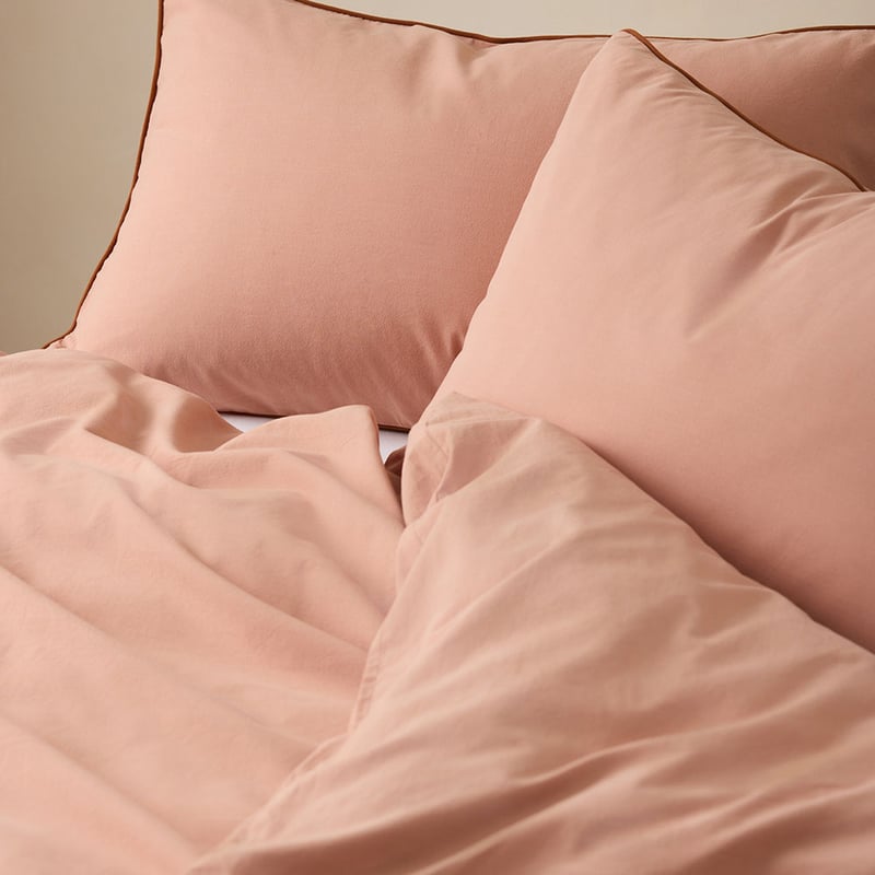 Stonewashed Cotton Terracotta & Umber Piped Pillowcases