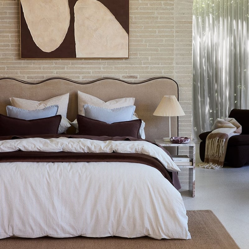 Stonewashed Cotton Thin Coconut & Blue Stripe Quilt Cover Separates