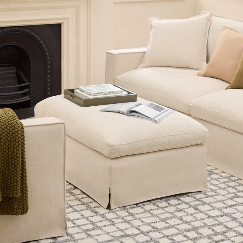 River Beige Linen Ottoman 