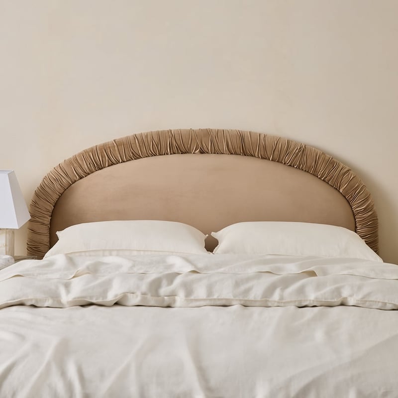 Vienna Mushroom Velvet Ruched Bedhead