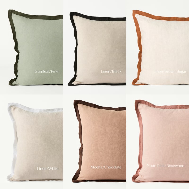 Belgian Vintage Washed Linen Border Cushion Linen/Brown Sugar