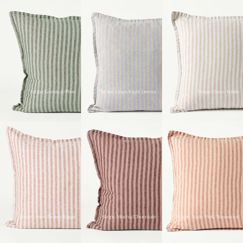 Belgian Vintage Washed Linen Mocha & Chocolate Bengal Stripe Cushion