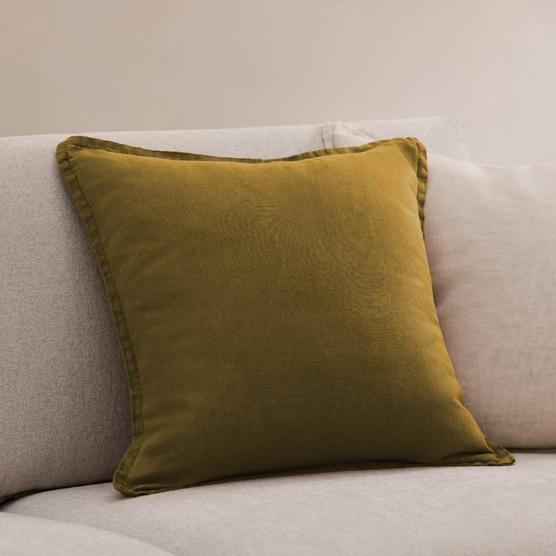Belgian Olive Vintage Washed Linen Cushion