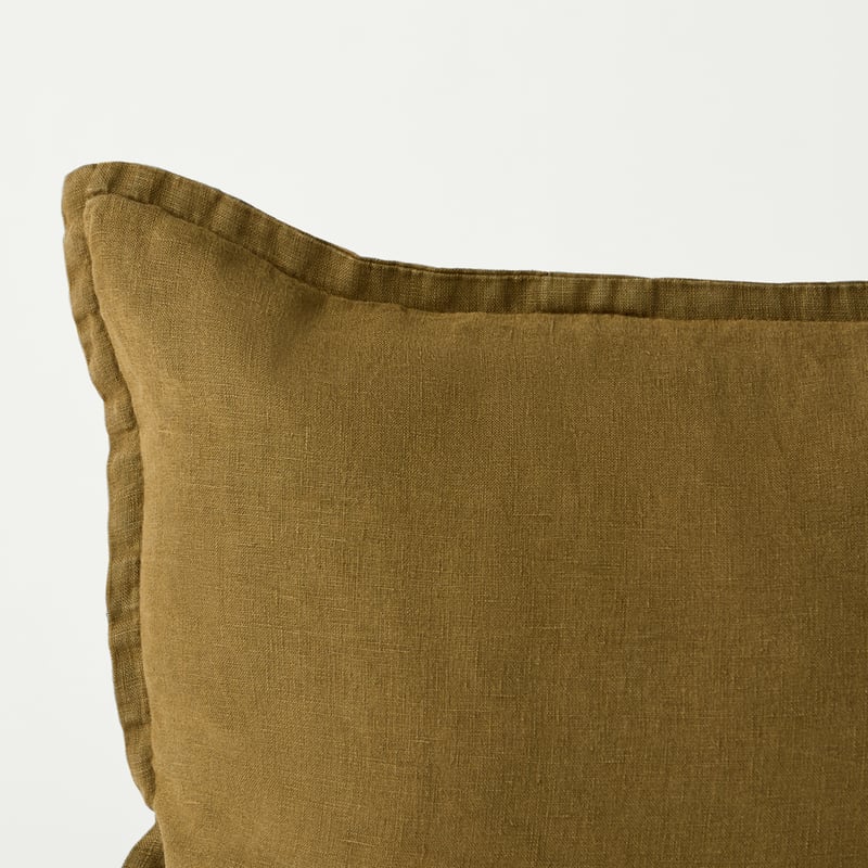 Belgian Olive Vintage Washed Linen Long Cushion