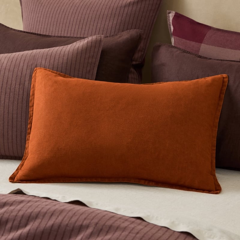 Belgian Vintage Washed Linen Umber Long Cushion