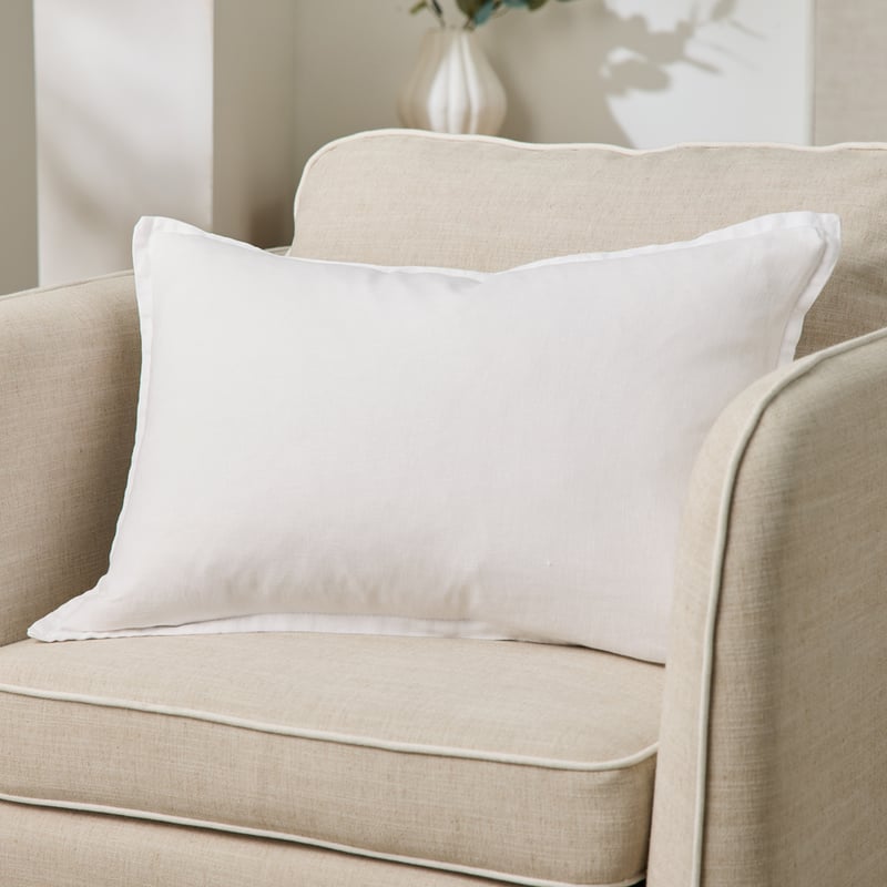 Belgian White Vintage Washed Linen Long Cushion
