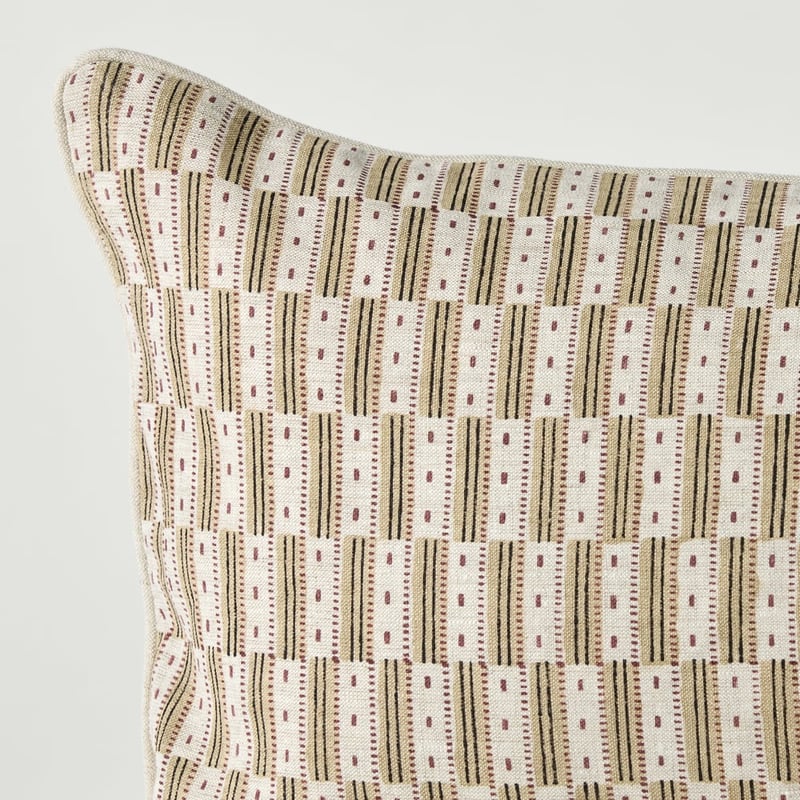 Delhi Leo Natural Woodblock Linen Cushion