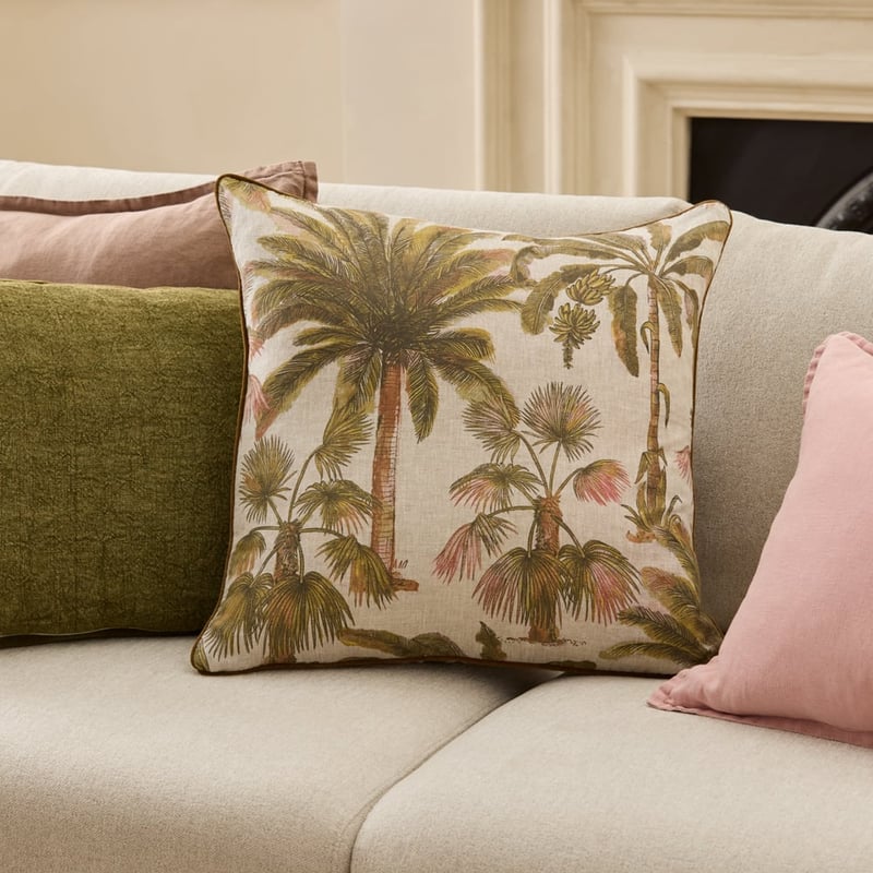 Island Palm Olive Linen Cushion