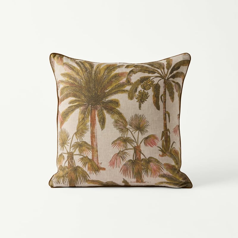 Island Palm Olive Linen Cushion