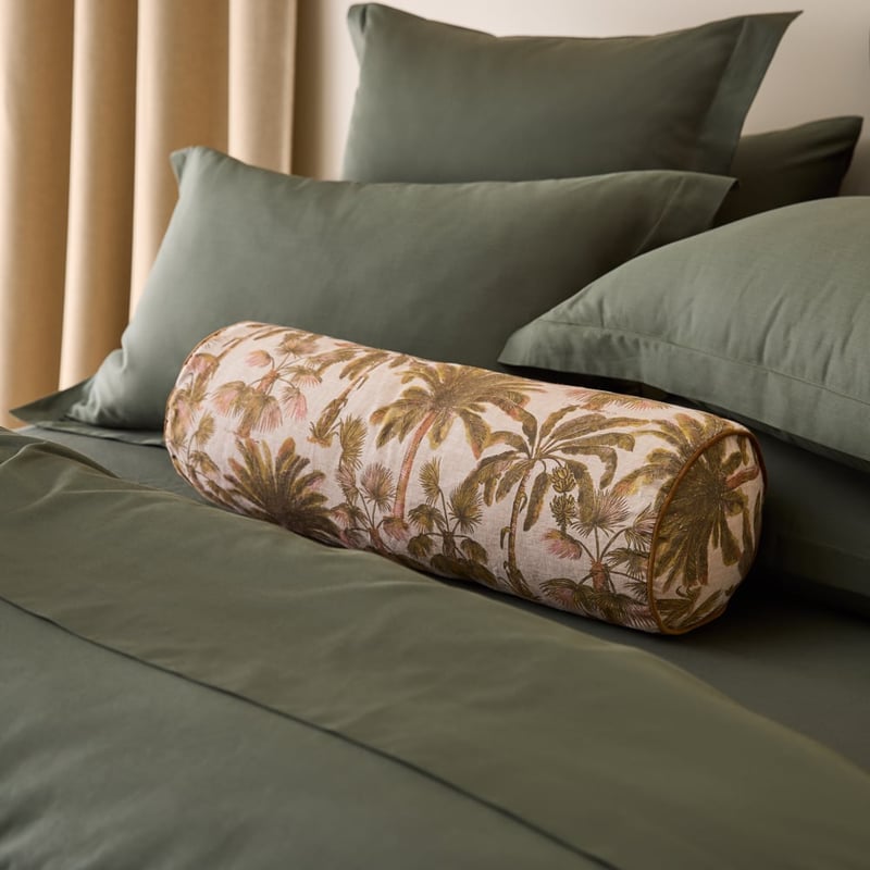 Island Palm Olive Linen Bolster Cushion