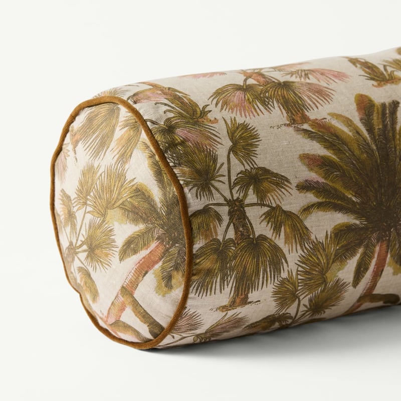 Island Palm Olive Linen Bolster Cushion