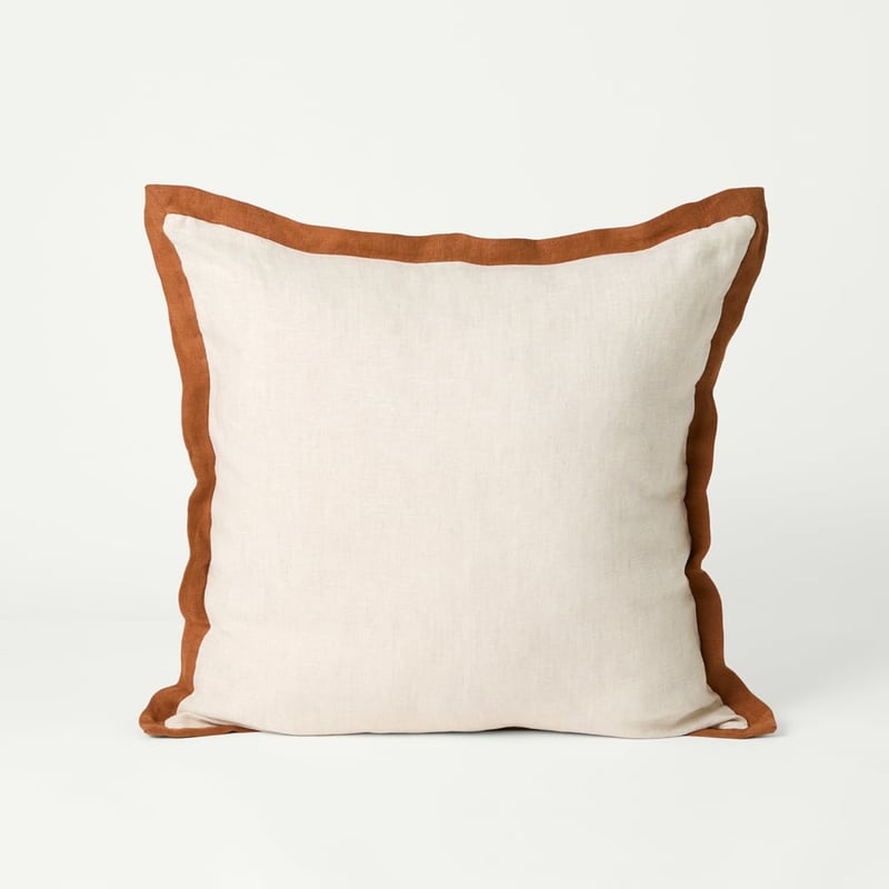 Belgian Vintage Washed Linen Border Cushion Linen/Brown Sugar