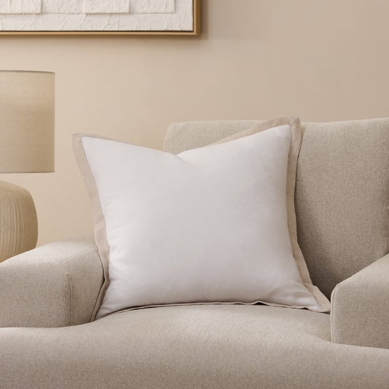 Belgian Vintage Washed Linen White & Linen Border Cushion