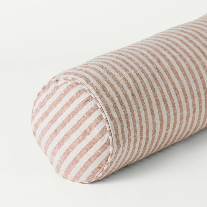Belgian Vintage Washed Linen Linen & Brown Sugar Bengal Stripe Bolster Cushion