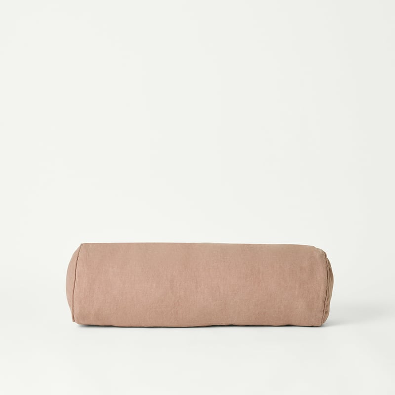Belgian Vintage Washed Linen Mocha Bolster Cushion