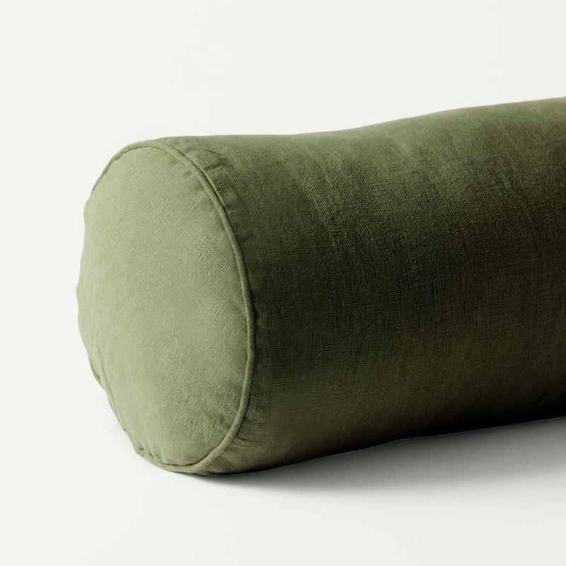 Belgian Vintage Washed Linen Pine Bolster Cushion