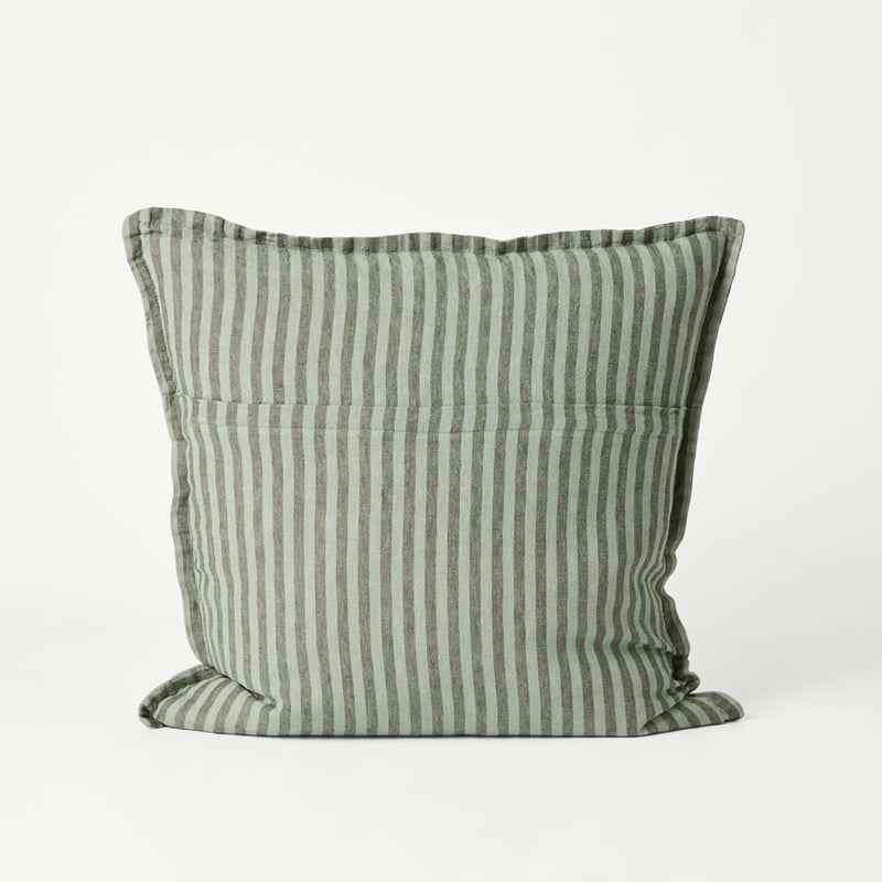 Belgian Vintage Washed Linen Bengal Stripe Gumleaf & Pine Cushion