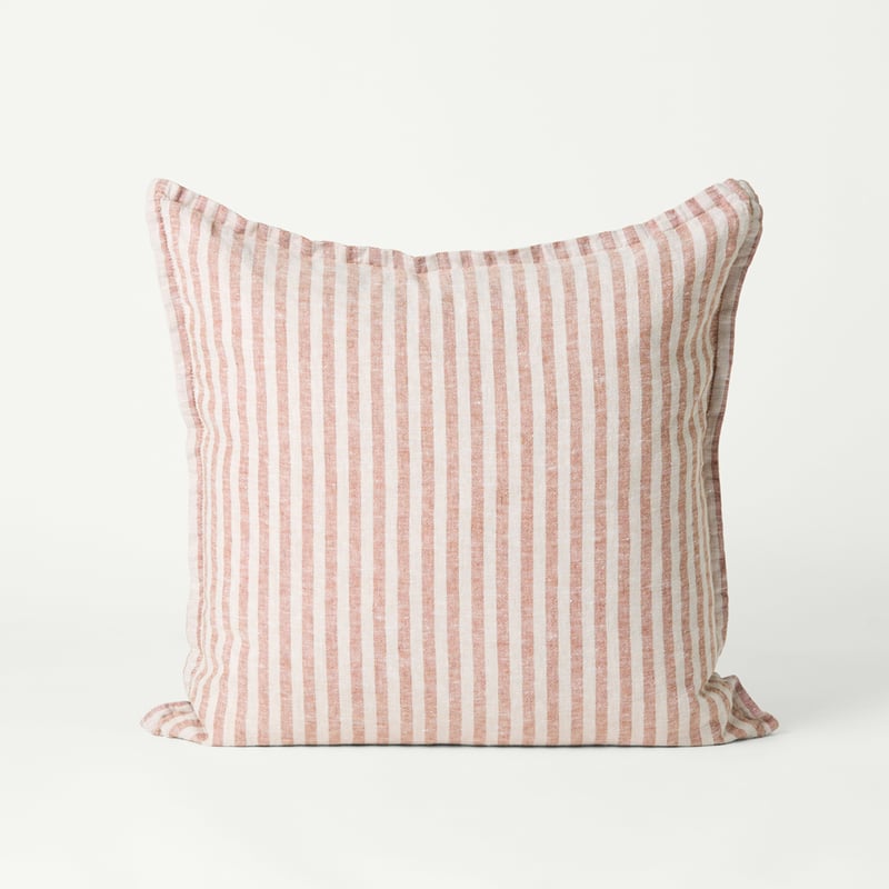 Belgian Vintage Washed Linen Bengal Stripe Linen & Brown Sugar Cushion