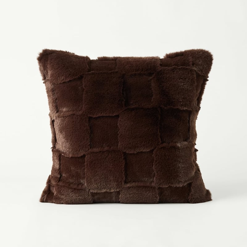 Clea Chocolate Check Recycled Fur Cushion