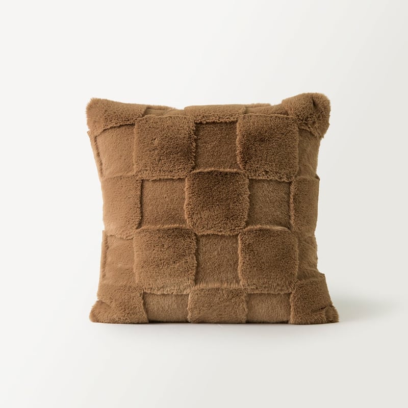 Clea Mocha Check Recycled Fur Cushion