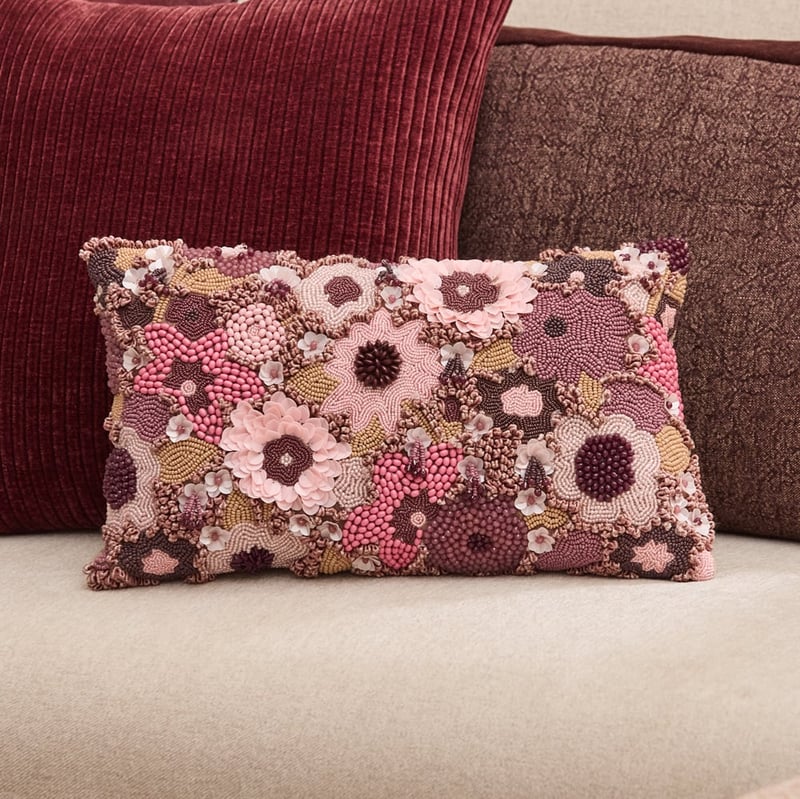 Ember Floral Beaded Mulberry Cushion