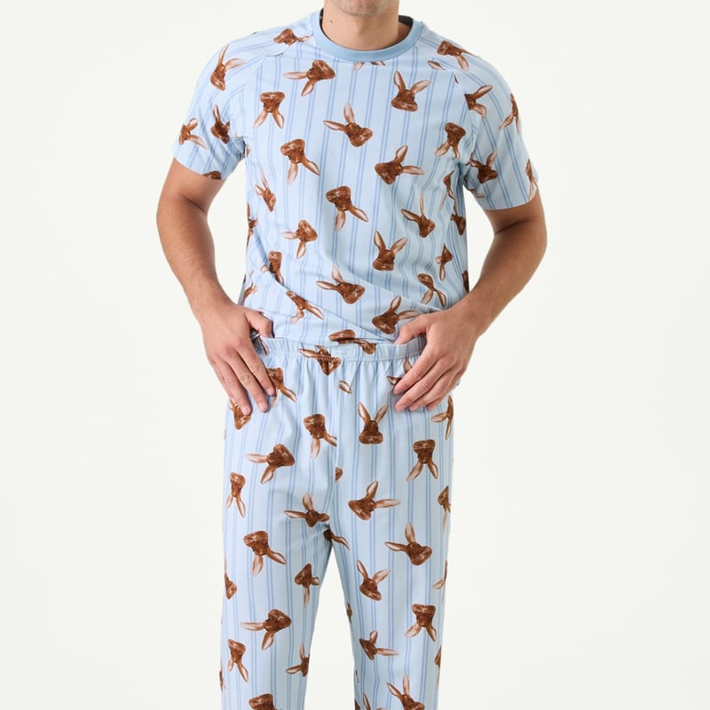 Mens Easter Blue Long Pyjama Set