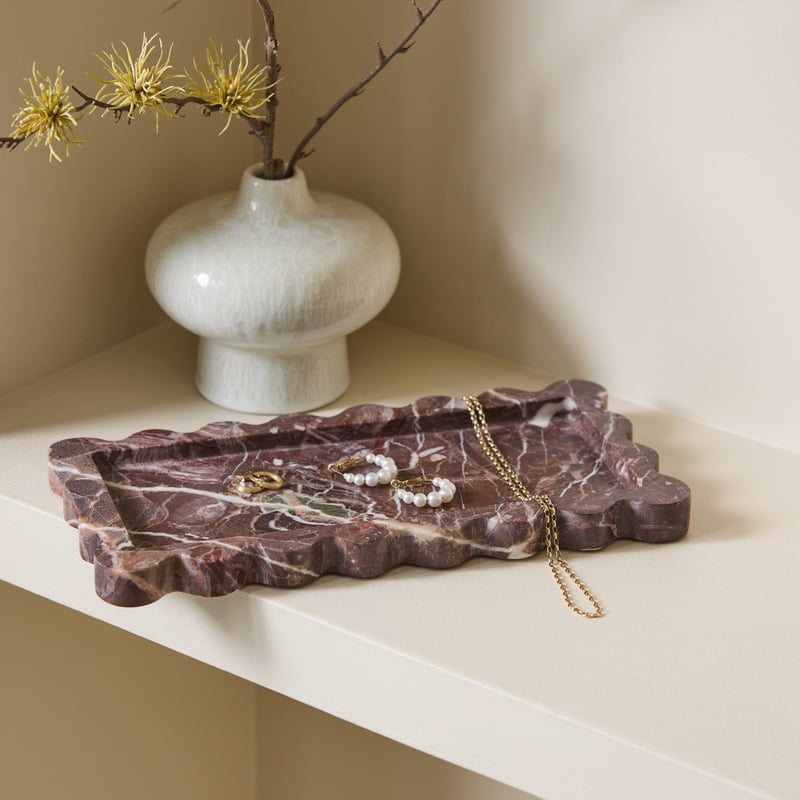 Marmo Red Levanto Marble Scalloped Rectangular Tray
