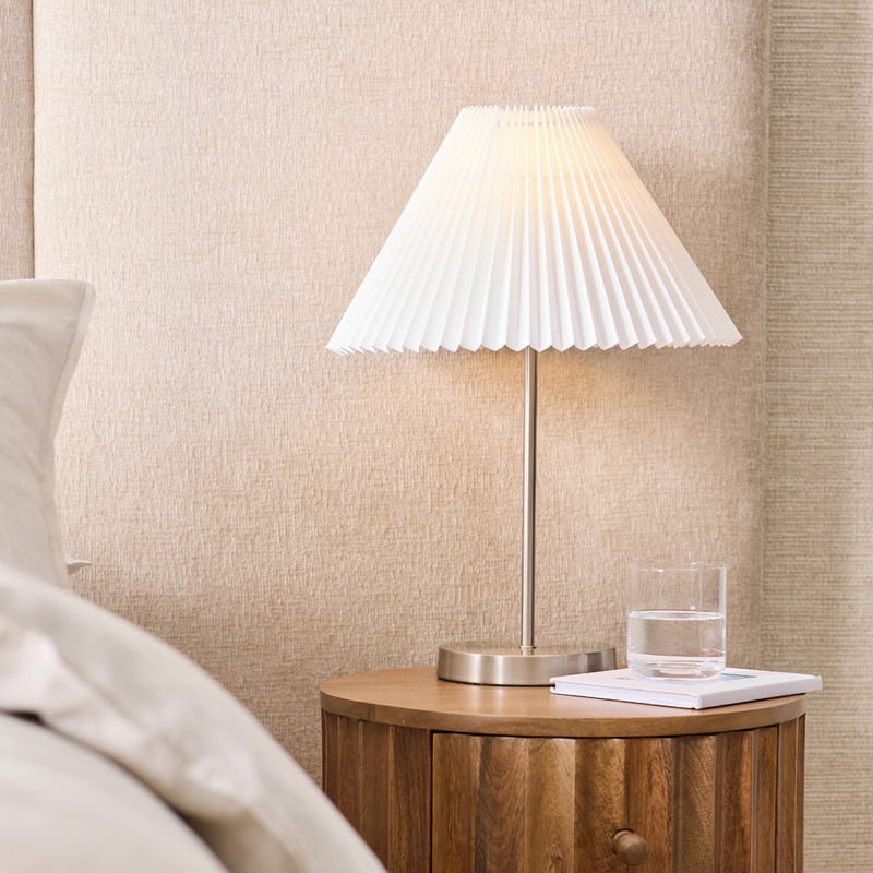 Pleats Nickel & Off White Table Light