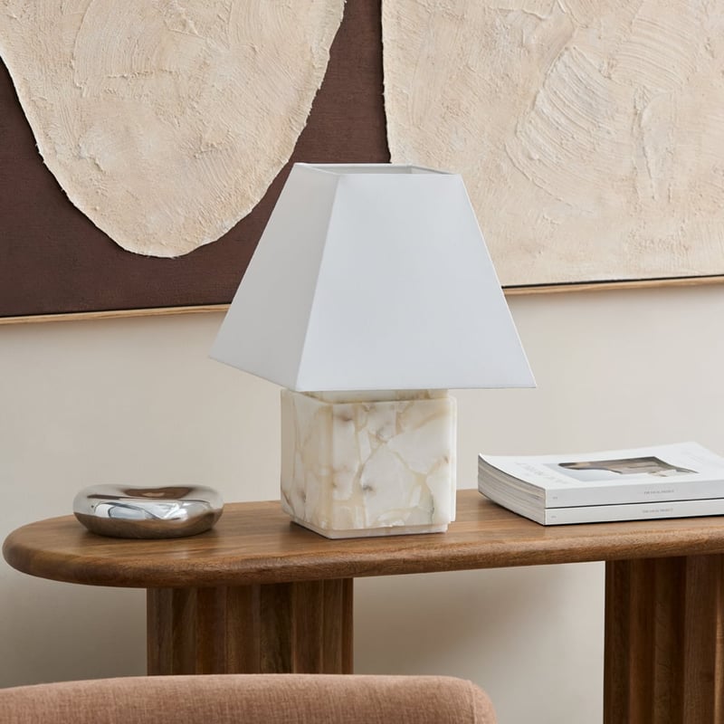 Cellini White & Off White Cube Alabaster Table Light