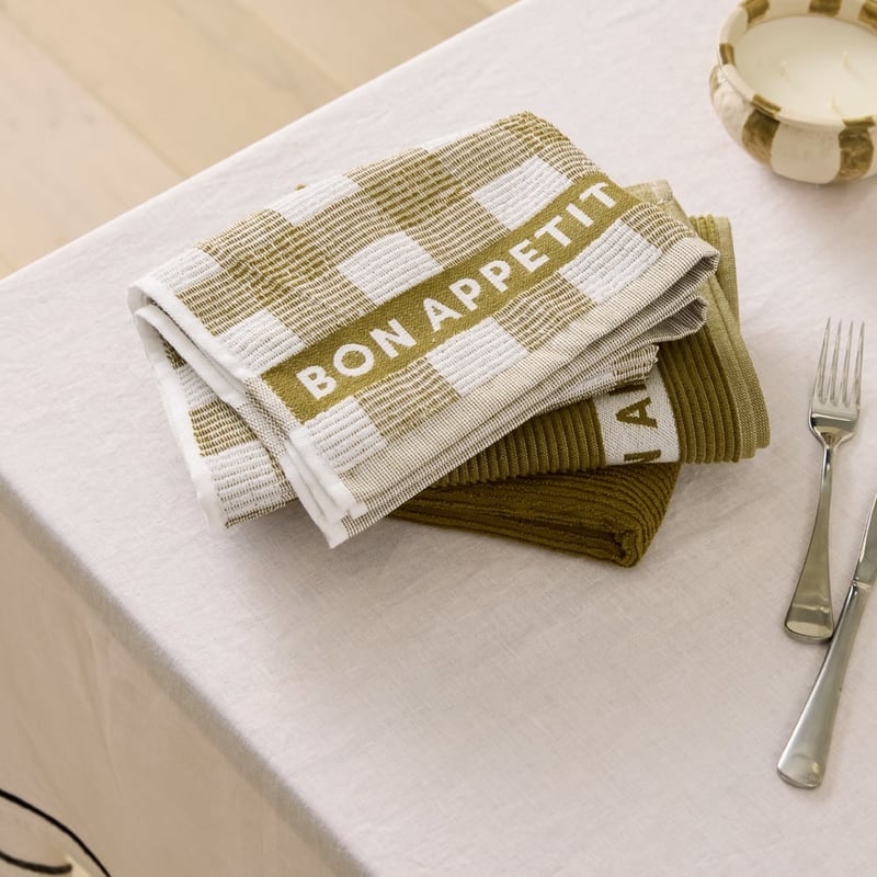 Australian Cotton Olive Tea Towels Pack of 3