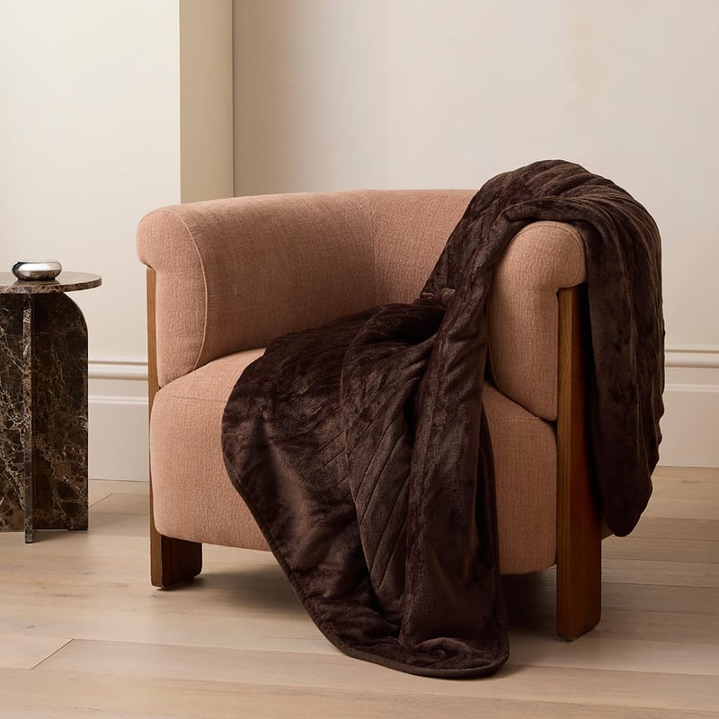 Deluxe Heated Chocolate Faux Fur Blanket