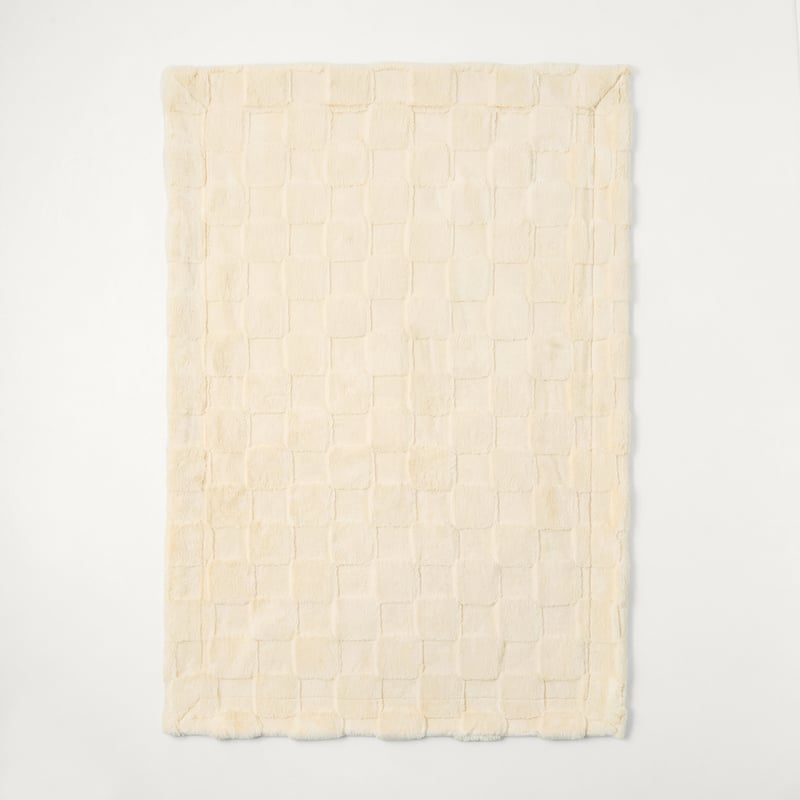 Clea Natural Check Recycled Fur Throw 