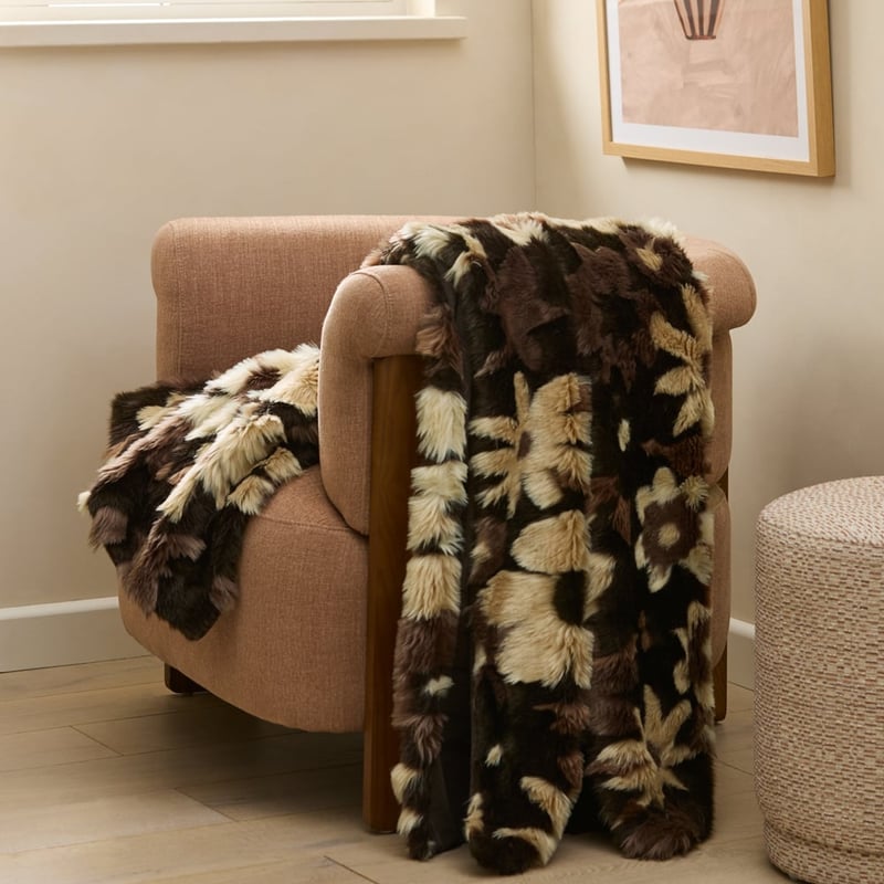 Adelaide Chocolate Floral Fur Throw