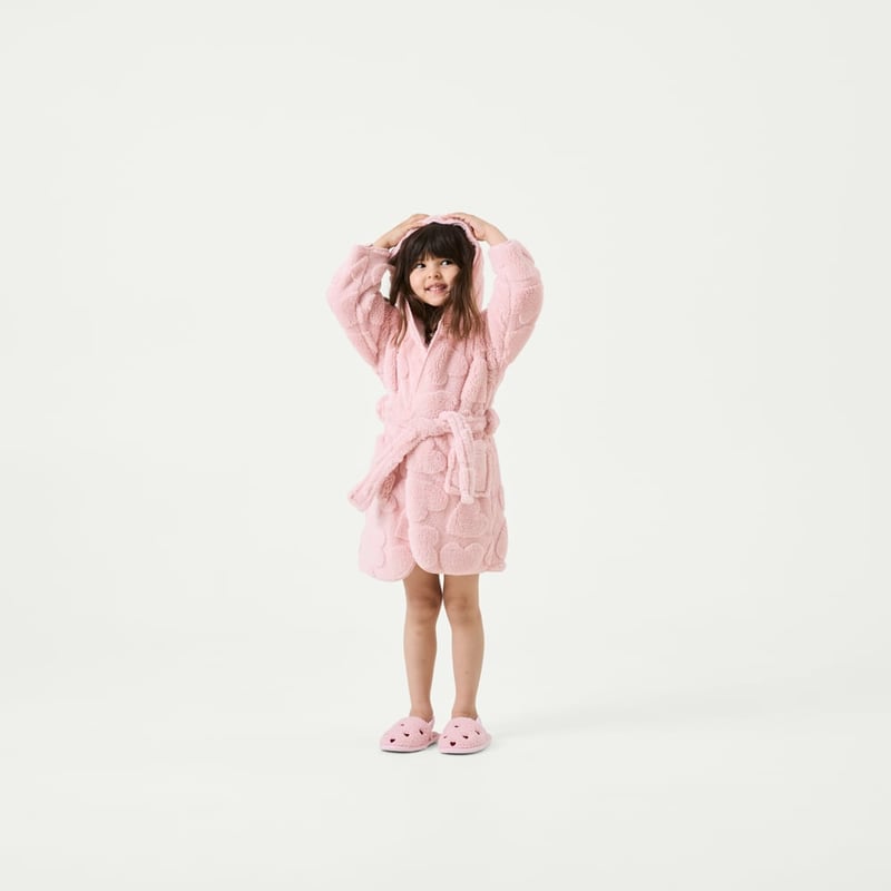 Heart Jacquard Pink Sherpa Hooded Gown