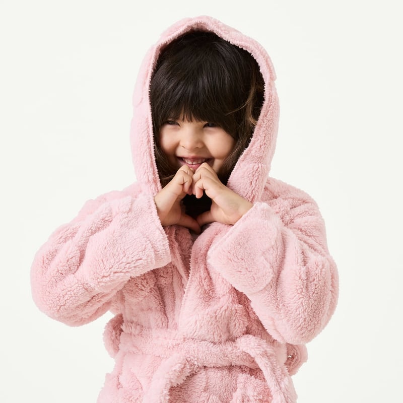 Heart Jacquard Pink Sherpa Hooded Gown