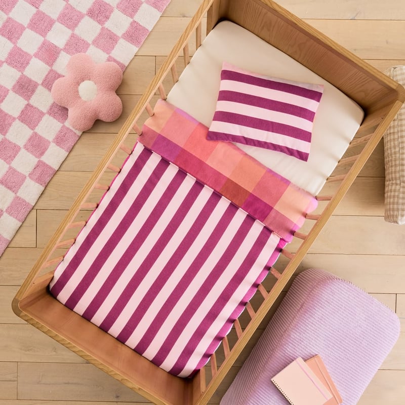 Morgan Pink Check Flannelette Cot Quilt Cover Set