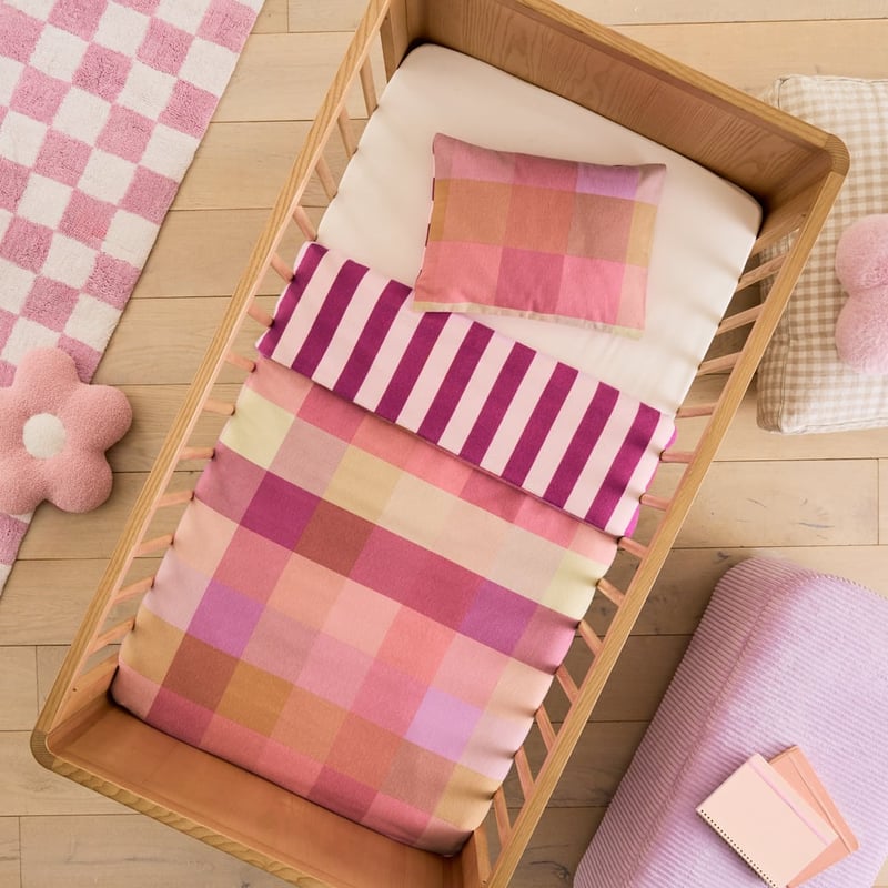 Morgan Pink Check Flannelette Cot Quilt Cover Set