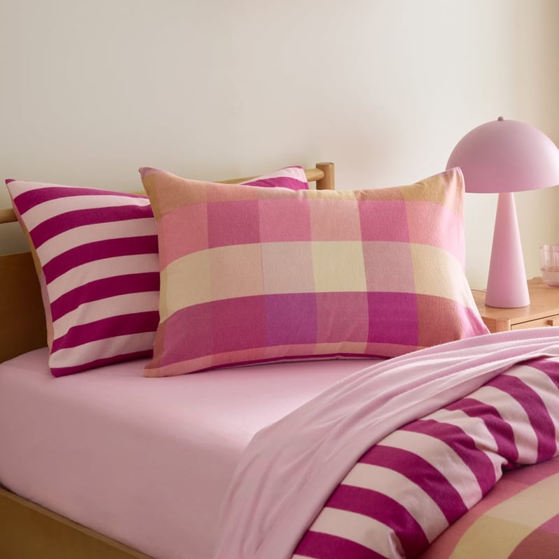 Morgan Pink Check Flannelette Quilt Cover Set