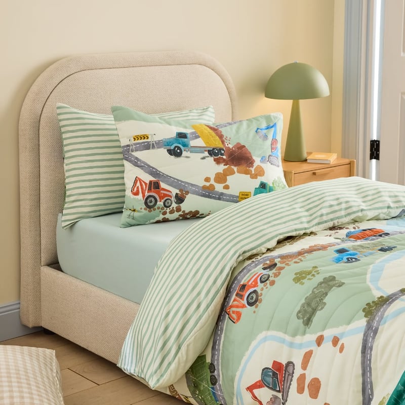 Diggers Work Zone Green Quilted Quilt Cover Set