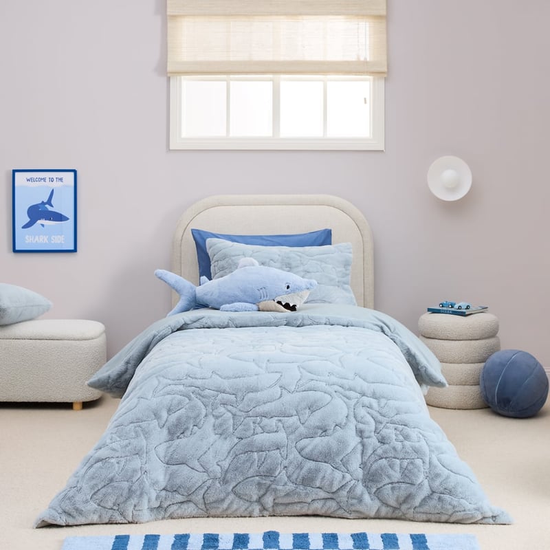 Sharks Deep Blue Recycled Faux Fur Quilted Quilt Cover Set